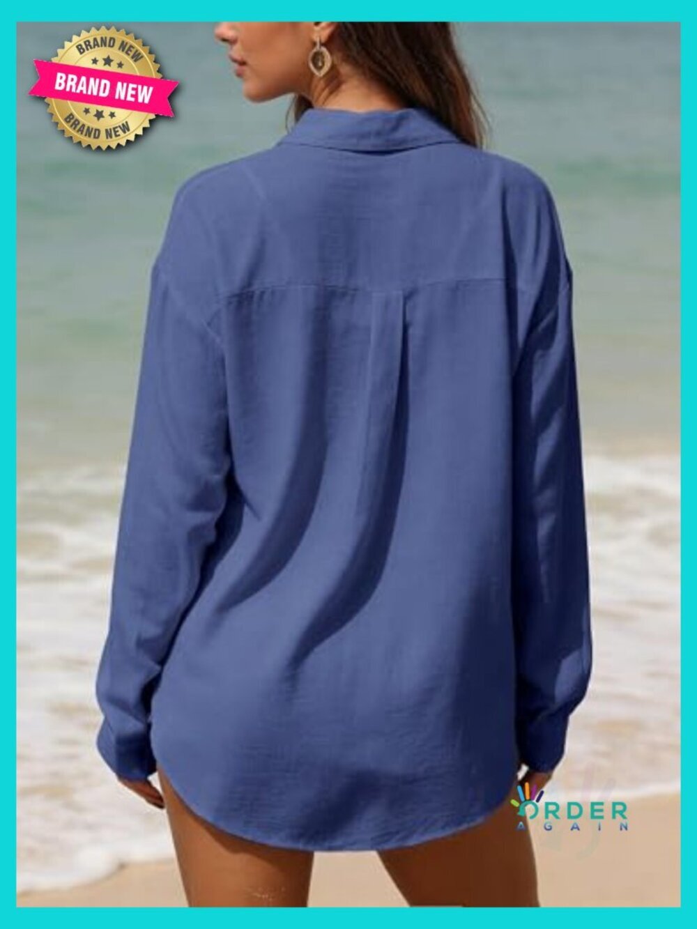 Long Sleeve Button Down Blouse Cotton Gauze Breathable Tunic with Pocket Classic - Picture 5 of 6